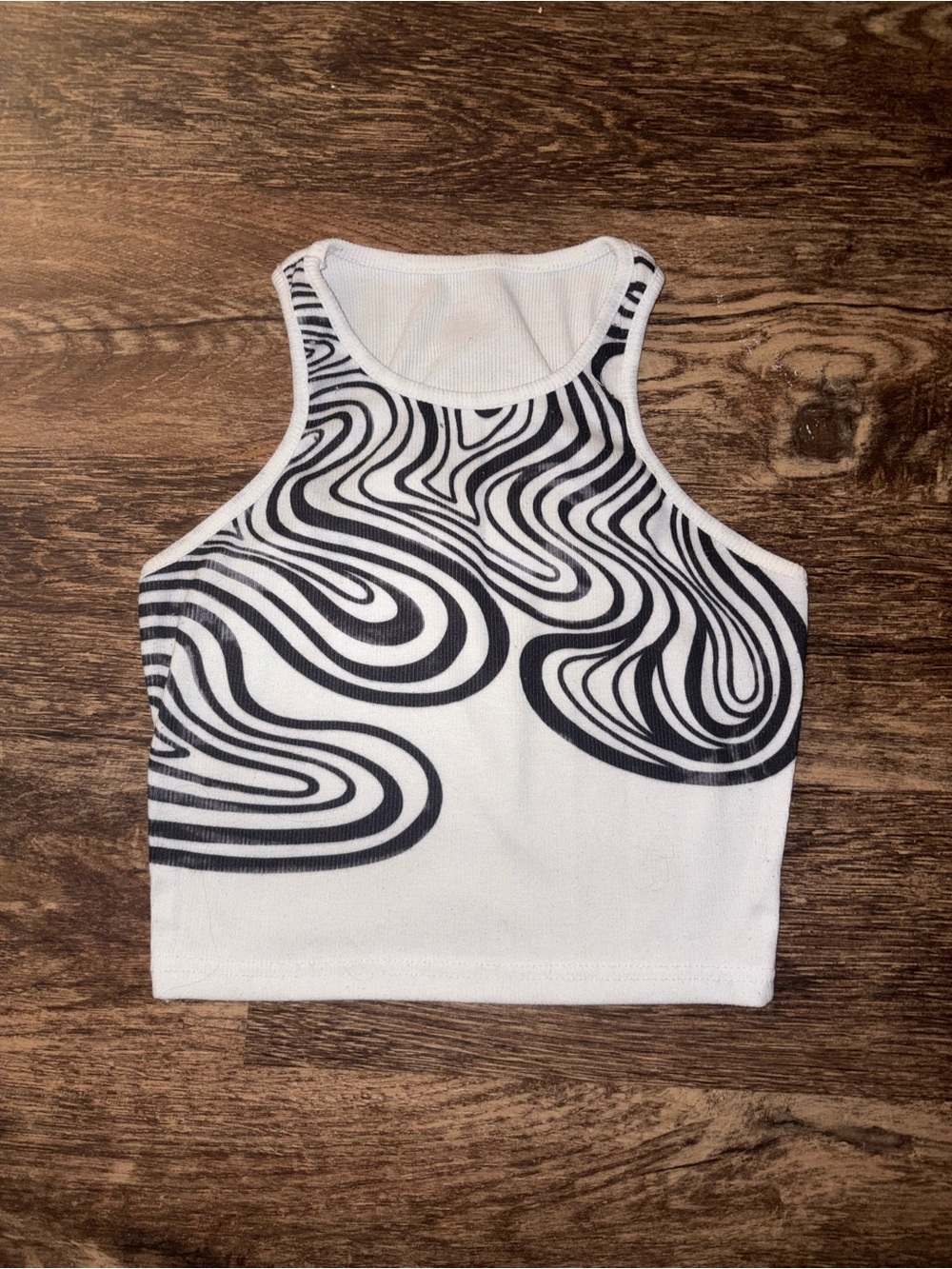 White & Black Swirl Crop Tank Top